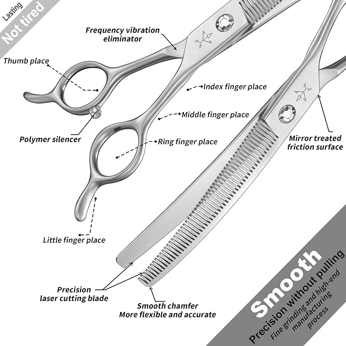 High-end Professional Dog Grooming Curved Thinning Scissors Teeth Blending Shears Pet Texturizing Thinner Blender Shears 7 Inch Extremely Very Sharp Made Of Stainless Steel Alloy For Dog Cat Groomer
