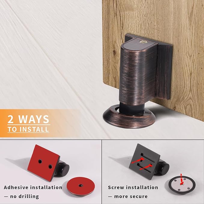 Bak Bo Magnetic Door Stoppers 1 Pack Bottom of Door Holder Keep Door Open No Drilling Magnet Floor Door Stop with Screws and Adhesive Oil Rubbed Bronze DS268ORB-1