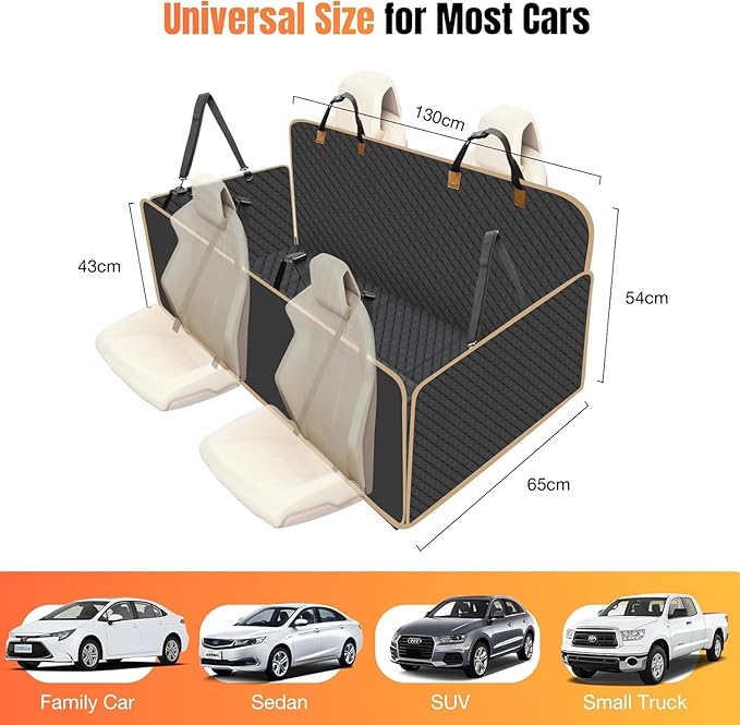 Dog Seat Cover for Back Seat Hard Bottom, Dog Hammock for Car, Backseat Cover for Dogs in Car, Black