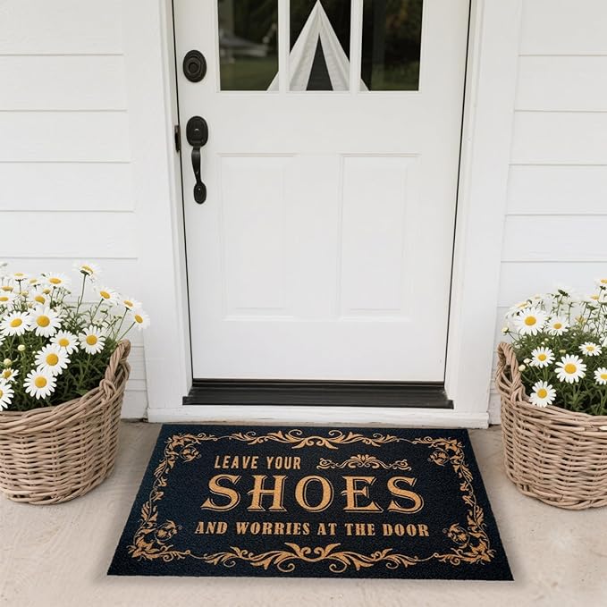CHACHAHAER Leave Your Shoes and Worries at The Door,Shoe Mat，30"(W) X 17"(L) for Entry Doormat,Welcome Mat,Floor Mat, Halloween Thanksgiving Christmas Decoration,Funny Door Mats Outside