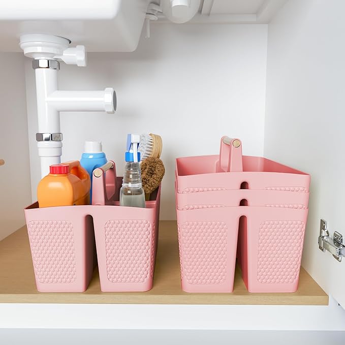 Xuhdukc Shower Caddy Portable and Cleaning Caddy Organizer for Bathroom, Kitchen, Toiletries Storage ，Caddy organizer with handle, Rust-Resistant, Durable Material (Pink, 9.36" L×7.73" W×7.24" H)
