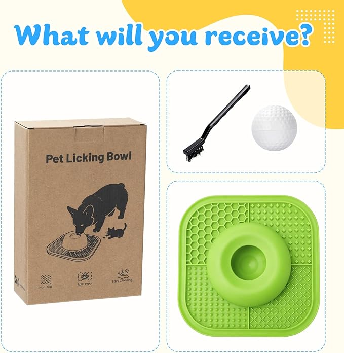 Slow Feeder Dog Bowls & Lick Mat for Liquid and Thick Treat, Anti-Slip Dog Lick Bowl with Interactive Rolling Ball, 5/6 Cup Pup Licking Toy for Large Medium Small Dogs and Cats Green