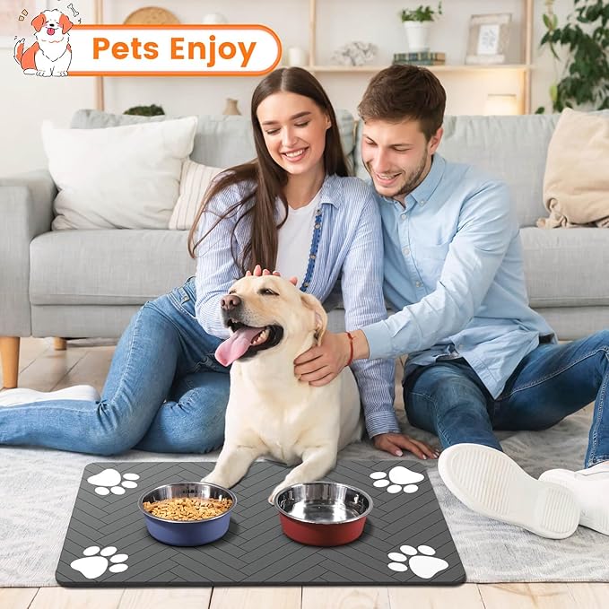 Pet Feeding Mat-Absorbent Pet Placemat for Food and Water Bowl, with Waterproof Rubber Backing, Quick Dry Water Dispenser Mat for Dog and Cat (24"x16", Lime Green)