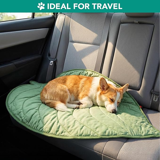 PetAmi Dog Cooling Mat, Leaf Shape, Reversible Cooling Nylon Blanket Soft Fleece Pet Pad for Dogs Cats, Summer All Season Use Q-Max>0.3, Large 52x60 in, Sage Green