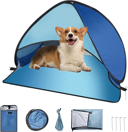 Beach Tent for Pet Shade Pop Up Portable Mini Head Sun Shelters Canopy with Beach Blanket for Camping Outdoor Hiking Picnic Windproof Waterproof with Tent Nails Phone Stand (Blue)