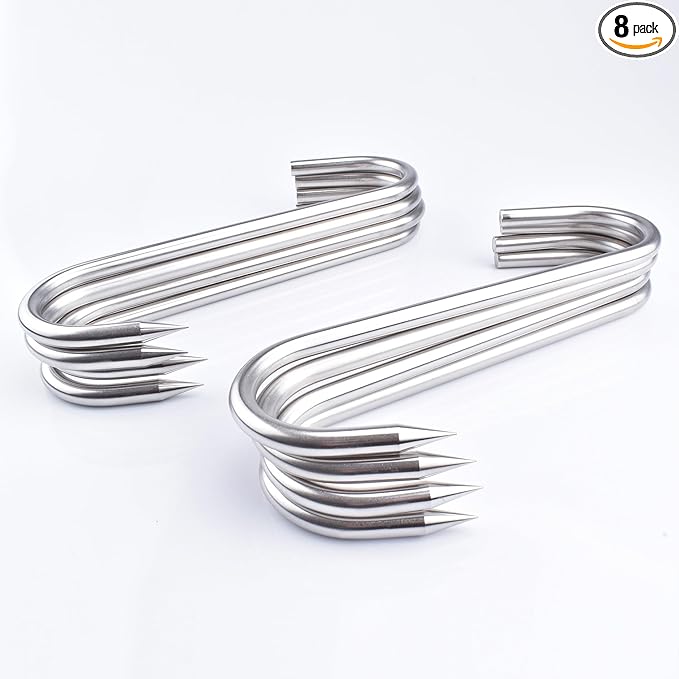 10 mm Meat Hook, 10 inch Heavy Duty S-Hooks Stainless Steel Meat Processing Butcher Hooks, 8 Pack