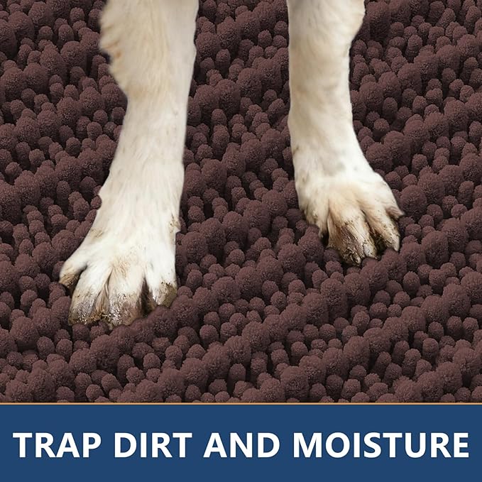 Smiry Dog Door Mat for Muddy Paws 36x24, Extra Soft Absorbent Chenille Doormat, Trap Moisture and Dirt, Non-Slip Machine Washable Front Door Mat for Indoor Entrance Inside Floor, Brown