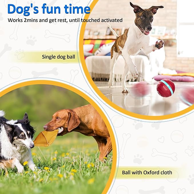 BENTOPAL Interactive Dog Balls with Motion Activated, Wicked Ball Squeaky Dog Toy Oxford Bag Keep Dogs Busy (Red Ball)