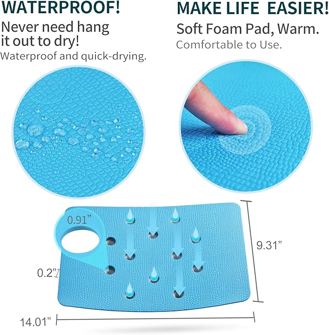 Shower Stool Cushion Non Slip Soft Pad with Holes, Grip Mat for Shower Chair Bath Seat, Adhesive Backing Anti Skid EVA Rubber, Shower Bench Curtain, 14 X 9 Inches