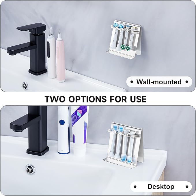 Electric Toothbrush Head Holder Adhesive or Tabletop, Tooth Brush Holder for Bathroom, Electric Toothbrush Holders Wall Mounted, Tooth Brushing Holder, Brush Head Holder (Silver, Large)