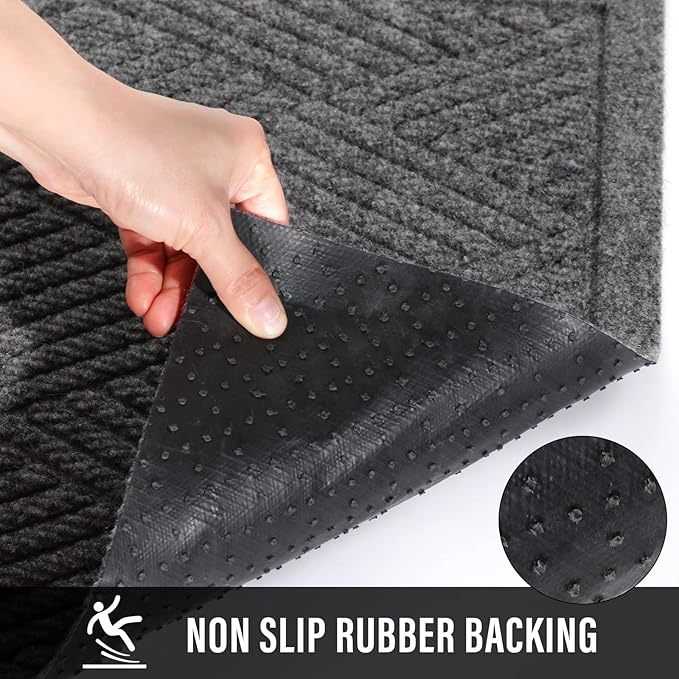 Sturdy Front Door Mat, Absorbent Muddy Dirt Resist Welcome Door Mats Outdoor Indoor, Stain and Fade Resistant, Non-Slip Rubber Backing Low Profile Doormat for Entryway, 60×36, Grey