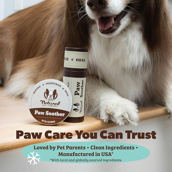 Natural Dog Company Paw Soother Balm & Wax 2 oz Stick – Nourishing Paw Care with Coconut & Hempseed Oils + Calendula – Soothes Dry, Cracked Pads – Lick-Safe & Weather Protective