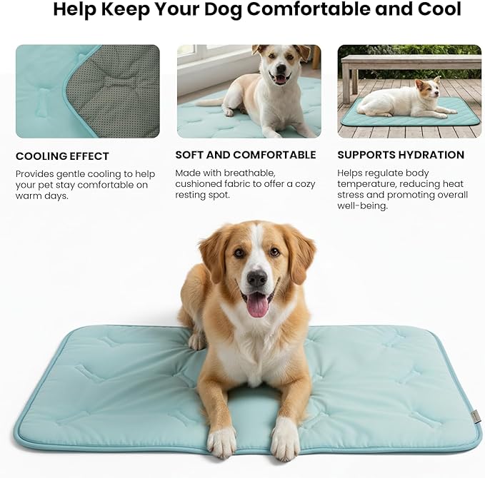Cooling Pet Mat – 41x28.5 Dog or Cat Cool & Comfy, Soft Breathable Self-Cooling Pad, Pet-Safe, Durable, Perfect for Hot Weather, Naps, Crates, Cars, Couch, Washable, Take Anywhere, Blue