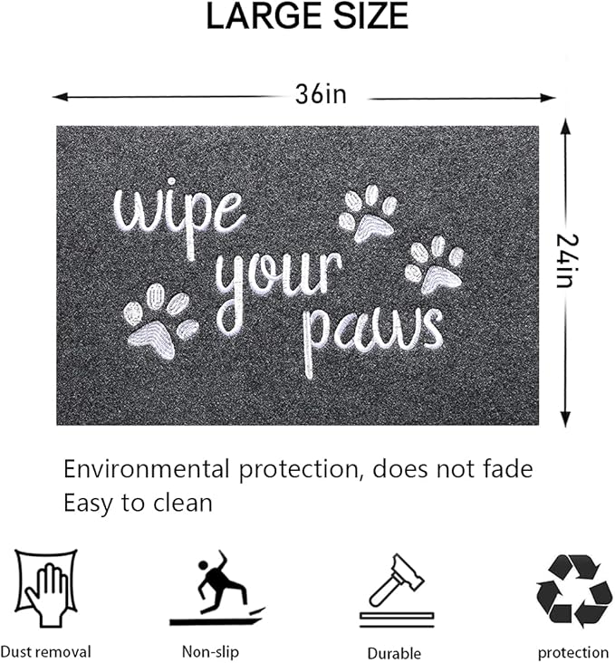 Large Welcome Door Mat, 24x36 - Durable Non-Slip Rubber, Funny 'Wipe Your Paws' Entrance Mat