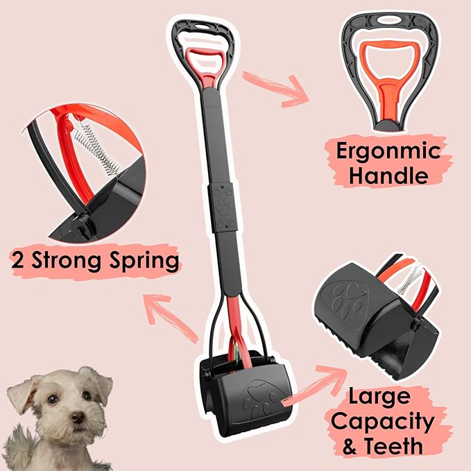 33" Pooper Scooper 2 Pack, XL Tall Handle No Touch Dog Pooper Scooper for Large Small Dogs, Durable Spring & Lightweight, Large Pooper Scooper for Dogs Heavy Duty, Portable Dog Poop Pick Up Tool