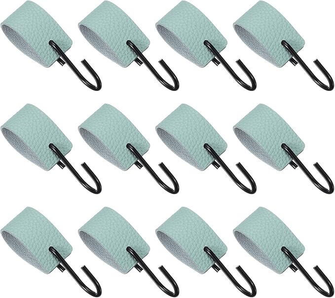 uxcell 12 Pcs PU Leather S Hooks, Multifunctional S Shaped Hooks for Hanging Coat Towel Camping Kitchen Bathroom Handle, Blue