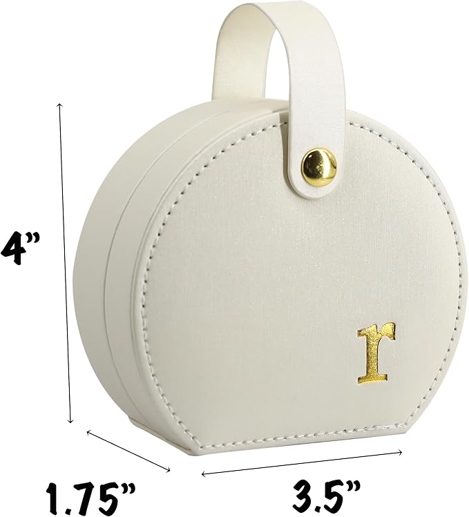 COLLECTIVE HOME - Travel Jewelry Case, Elegant Half-Moon Design with Gold Monogram, Detachable Handle, Personalized Accessory Organizer, Gift for Fashion-Forward Women and Teens (r)