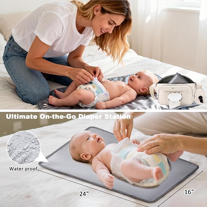 MYHOZEE Small Diaper Bag Fanny Pack - Baby Bag with Waterproof Changing Pad and Wipes Dispenser Quilted Nylon Crossbody Bags for Mom Baby Compact Diaper Purse Cross Body Purses