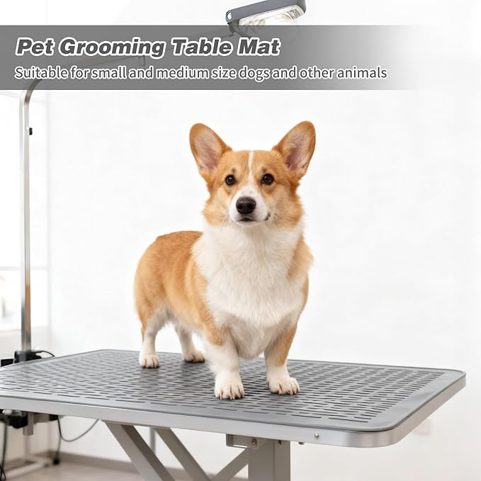 Dog Grooming Table Mat Pad Non Slip, Multipurpose Soft Pet Grooming Table Mats at Home, 28 x 19.7 Inch Silicone Durable Anti-Fatigue Groomer Mats Paw Protection Easy-Clean Cat Dog Bath Mat (Grey)