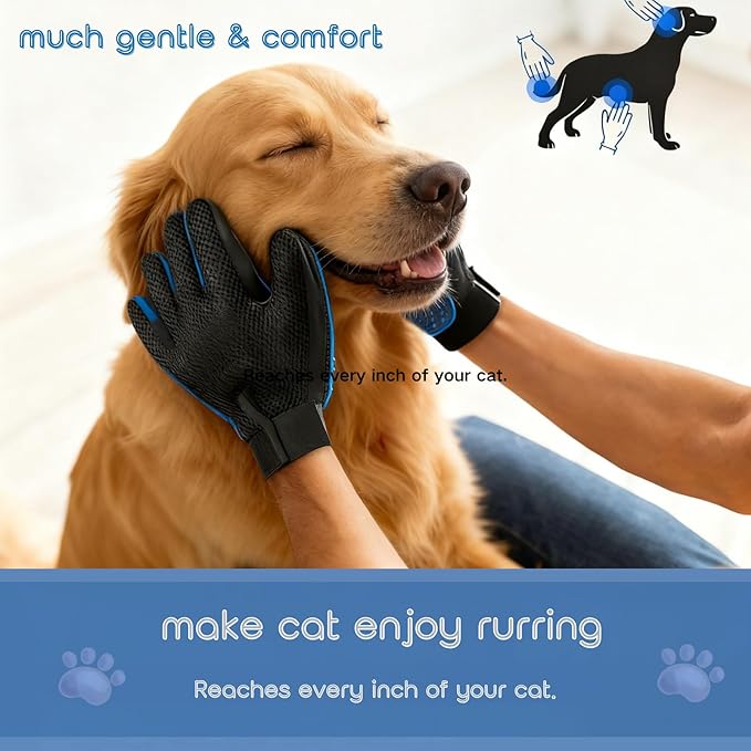 BYNGYDDZ Pet Grooming Gloves (2 Pack) for Dogs & Cats – Deshedding Hair Remover Mitts with Soft Silicone Massage Bristles – Dual-Sided Grooming & Bathing Gloves for Long & Short Hair Pets
