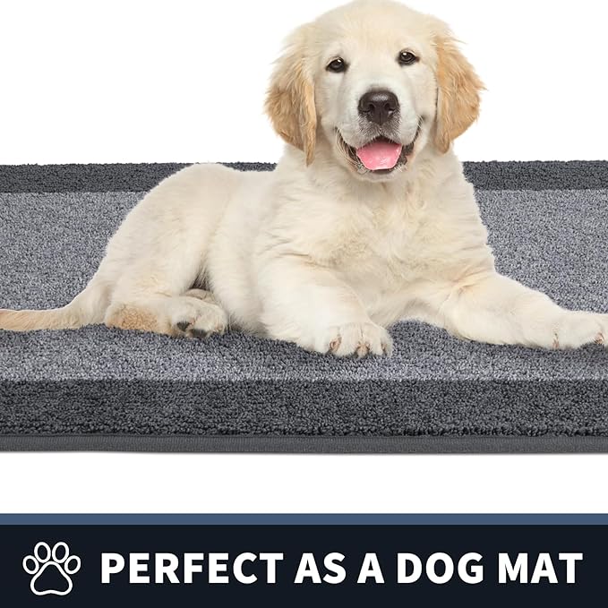 PURRUGS Dirt Trapping Door Mat 24" x 84", Non-Slip Machine Washable Entry Rug, Entrance Mat, Indoor Front Door Mat, Super Absorbent Entryway Rug for Muddy Shoes & Paws, Light Grey & Grey
