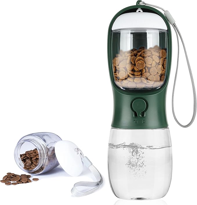 AVELORA Dog Water Bottle,Portable pet Water Bottle with Food Container,Outdoor Portable Water Dispenser for Cat,Rabbit,Puppy and Other Pets for Walking,Hiking,Travel(10oz)