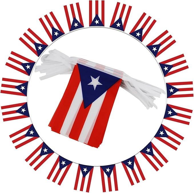 Puerto Rico String Flag Pennant Banner - 38 Flags, 42 Feet Small Mini Puerto Rican Flags Bunting Banner for Country Decoration, School, Party, Sports Events