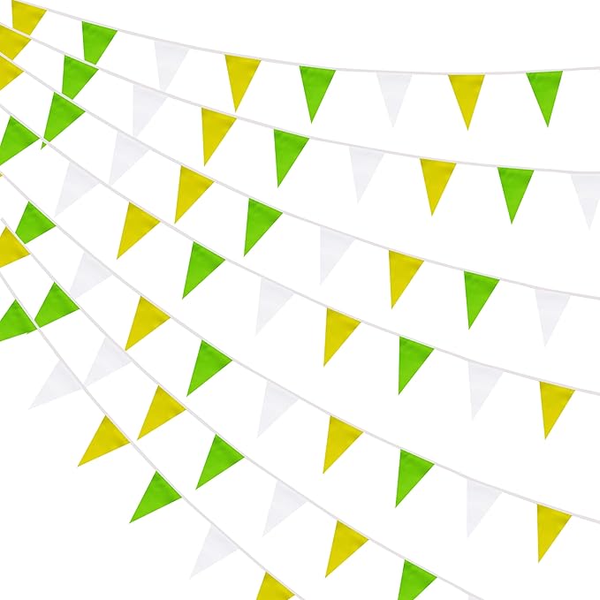 100 Feet Yellow Green & White Pennant Banner Flags String Hanging Yellow Green & White DIY Triangle Bunting Flags,Party Decorations for Grand Opening,Party Events Celebration,Kids Birthday,60 Pcs