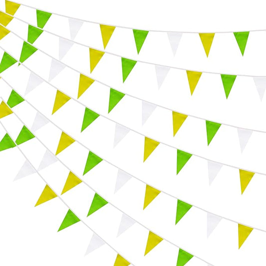 100 Feet Yellow Green & White Pennant Banner Flags String Hanging Yellow Green & White DIY Triangle Bunting Flags,Party Decorations for Grand Opening,Party Events Celebration,Kids Birthday,60 Pcs