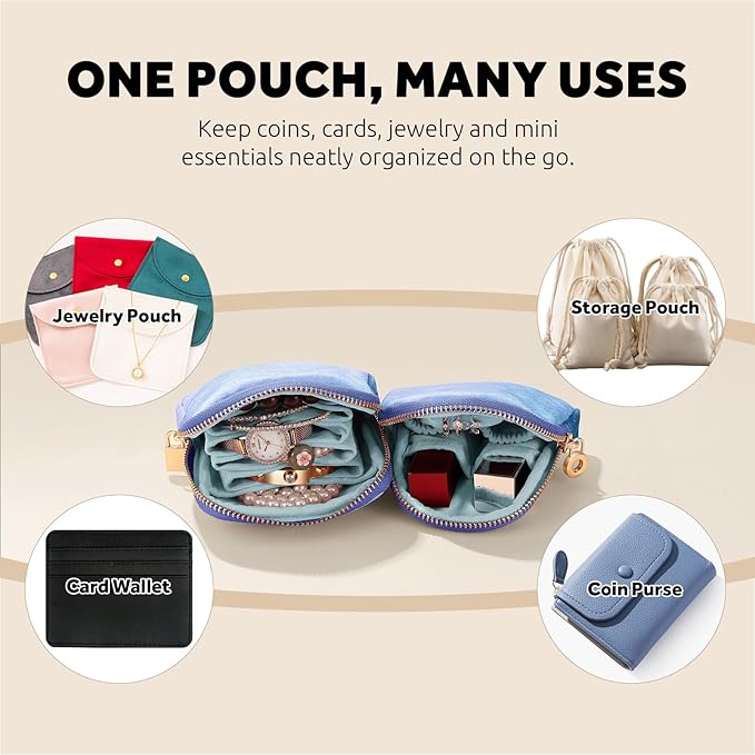Small Travel Jewelry Case Set 2-in-1 Detachable Velvet Pouches, Portable Jewelry Organizer bag for Rings Earrings Bracelets, Gift Box for Women (Aqua Blue)