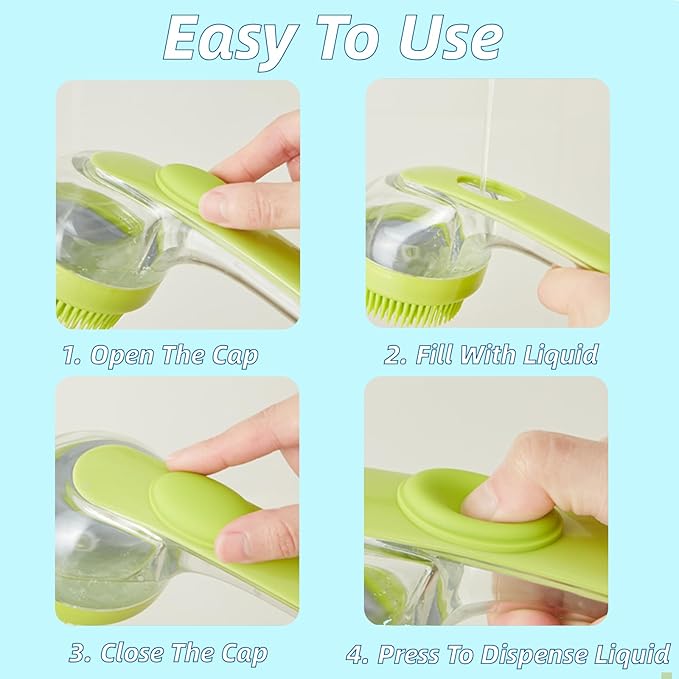 Dog Bath Brush, 2 in 1 Pet Grooming Bath Massage Brush with Soap and Shampoo Dispenser Soft Silicone Bristle Dog Scrubber for Long Short Haired Dogs Cats Shower-Blue