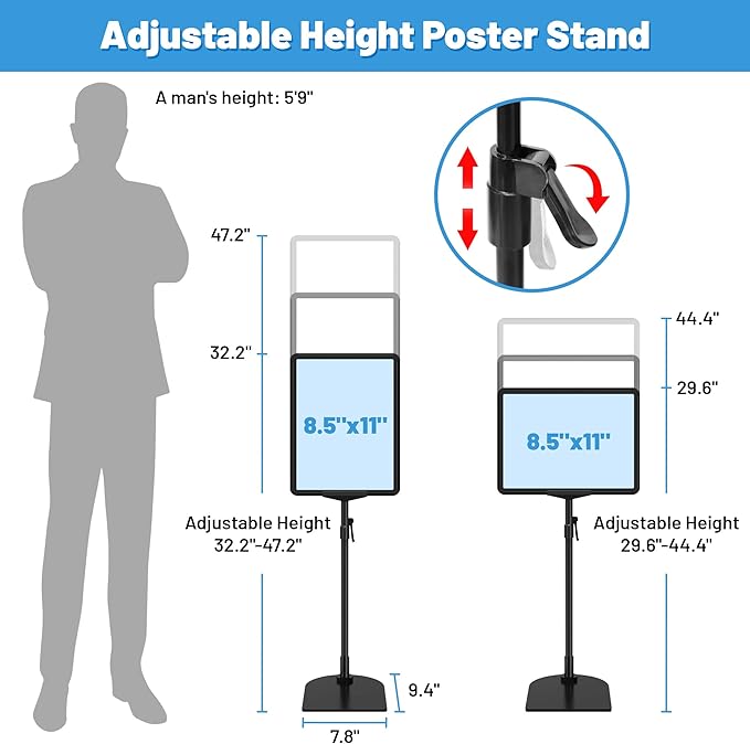 6Pack Sign Stand for Display 8.5 x 11, Adjustable Poster Stand for Table Top & Floor, Floor Standing Sign Holder, Signage Stands for Business, Tradeshow, Store, Farm Display Stands