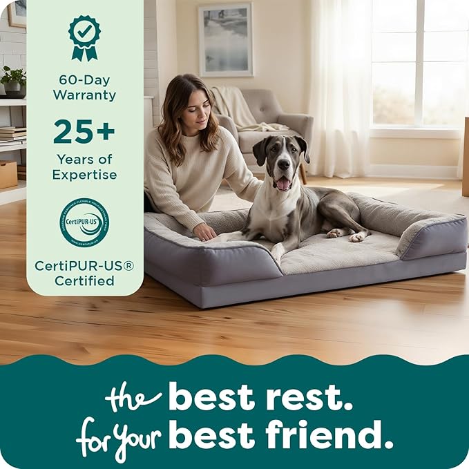 Furhaven Cooling Gel Dog Bed for Large Dogs w/ Removable Bolsters & Washable Cover, For Dogs Up to 125 lbs - Plush & Velvet Waves Perfect Comfort Sofa - Granite Gray, Jumbo Plus/XXL