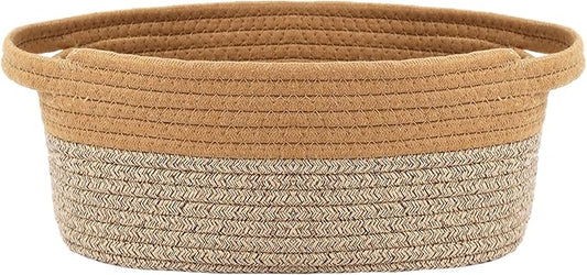 JMvicyroam Woven Basket,Small Rope Storage Bin with Handles & Ribbon Bag, Organizer for Shelves Closets,Gift Basket Empty for Birthday,Books,Dog Toys, Jute&Brown