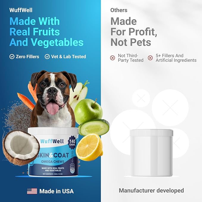 Omega 3 Fish Oil for Dogs Chews – Skin and Coat Supplement with Salmon Oil for Dogs – Allergy & Itch Relief, Dog Shedding and Dry Skin Support – Vet Approved – Made in USA – 140 Soft Chews