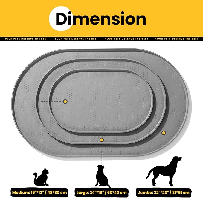 Dog Food Mat,Raised Edges Pet Food Mats for Spill Containment,BPA-Free Silicone Cat Dog Feeding Mat for Floor Waterproof,Rubber Pet Placemats for Food and Water Bowls 1/2 Inch