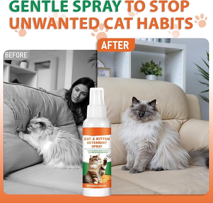 2 Pack Cat Deterrent Spray, Natural Cat Deterrent Indoor & Outdoor, Effective Cat Scratch Deterrent for Furniture, Stop Cats from Urinating in House, Bitter Apple Spray for Cats, Anti-Scratch Training