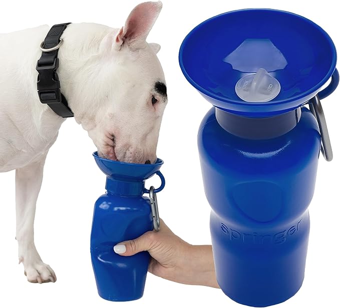 Springer by Springland Dog Water Bottle | Portable Travel Water Bottle Dispenser for Dogs | Dog Gift Seen on Oprah's Favorite Things, Shark Tank | Leak-Proof Bottles | BPA-Free 22oz Indigo