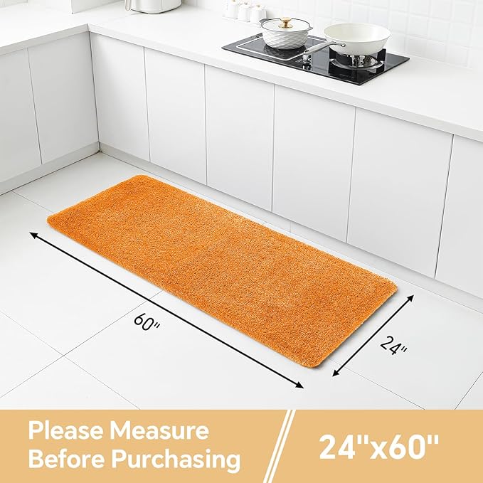 Orange Bathroom Rugs Runner 24"x60" - Long Large Bath Mat, Soft Non Slip Absorbent Microfiber Bathroom Rug, Washable Plush Floor Mat - Perfect for Bedside, Kitchen or Vanity Area
