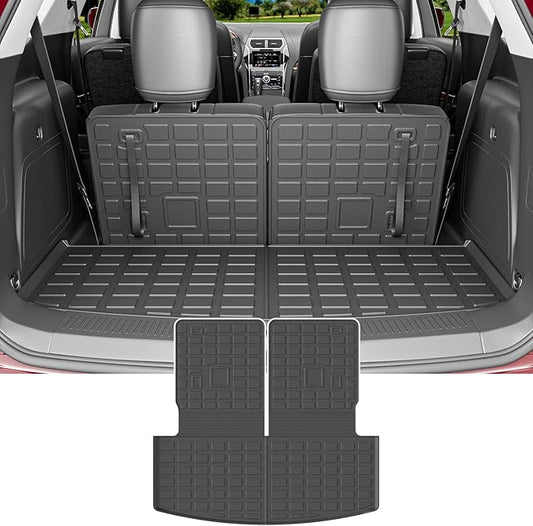 powoq 6&7 Seats Cargo Mat Compatible with 2020-2026 Ford Explorer Trunk Mat Cargo Liner Back Seat Protector TPE Replacement for 2020-2025 2026 Ford Explorer Accessories (Trunk Mat with Backrest Mats)