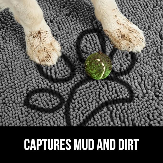 GORILLA GRIP SOAKSTOPPER Dog Door Mat, Machine Washable Rug Absorbent Doormat Captures Moisture Mud Dirt, Quick Dry Soft Chenille Entryway Rugs Indoor Entrance Mats for Dog Paws, 24x17 Paw Gray