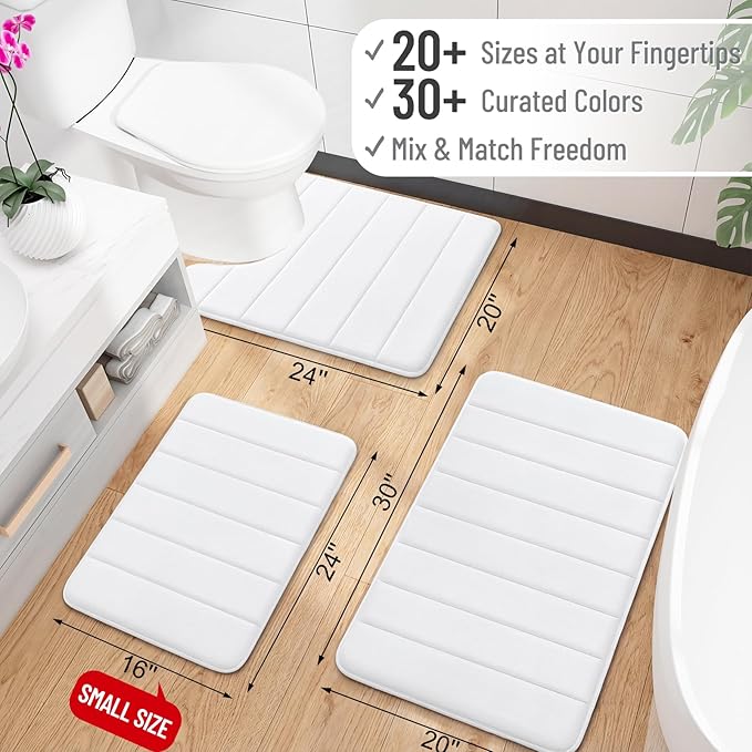 OLANLY Memory Foam Bath Mat 24x16, Super Soft Absorbent Bathroom Rugs, Quick Dry, Machine Washable Shower Floor Rugs, Bathmat Carpet, Bathroom Home Decor Accessories, White