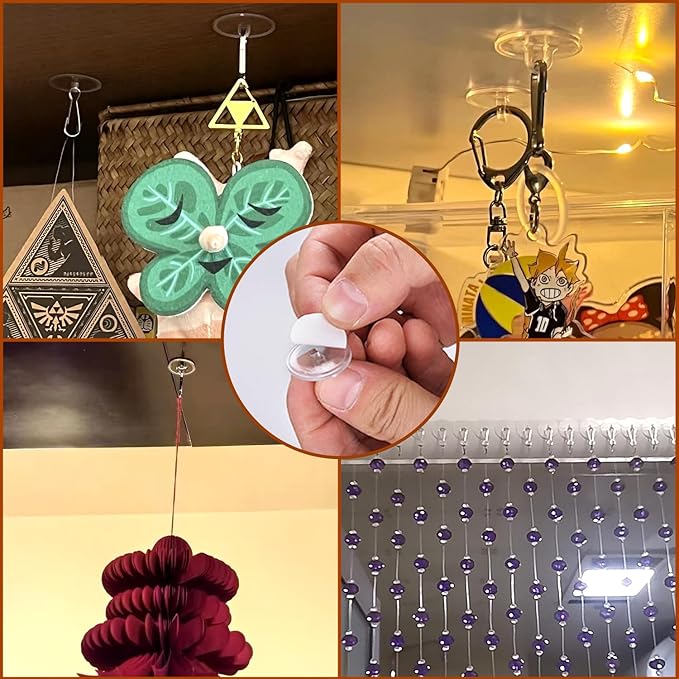 Stained Glass Window Hanging Chain Kit With Adhesive Hooks, Sunshine Catcher Metal Nickel Plating Panels, 7 Chains and 12 Hooks