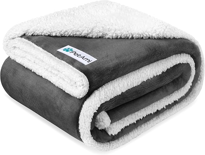 PetAmi Waterproof Dog Blanket for Medium Large Dog Puppy Cat Throw for Couch Cover Leakproof Protection, Sherpa Fleece, Reversible Soft Washable 60x40 Charcoal Gray