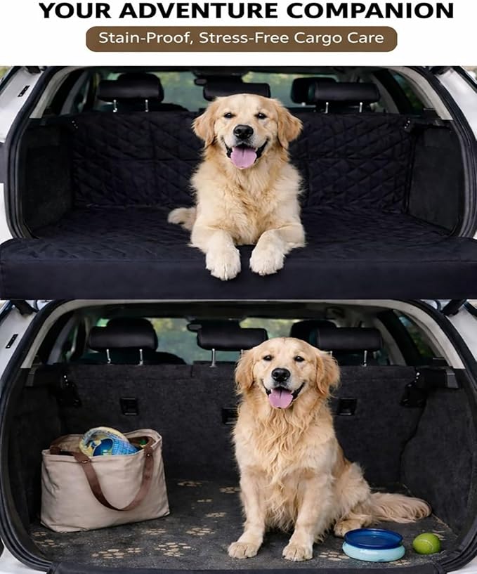 Waterproof SUV Dog Cargo Liner Mat - Heavy Duty Pet Seat Cover for SUV Sedan Van, Non-Slip Back Trunk Protector with Bumper Guard, Large Universal Fit (Black) (CHBX-D-01)