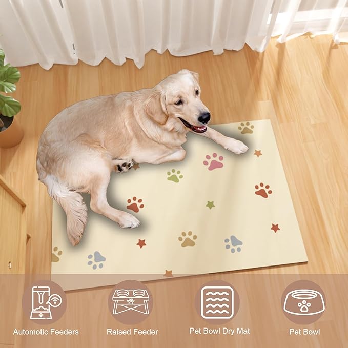 Dog Feeding Mat 16"x24", Absorbent Mat for Dog Water Bowl, Rubber Pet Food Mat, Pet Food Mats for Floor Waterproof, Pet Placemats for Food and Water, Cat Feeding Mat, Beige