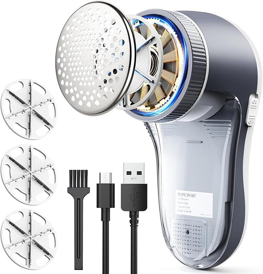 POPCHOSE Fabric Shaver, Sweater Shavers to Remove Pilling, Lint Shaver with 6-Leaf Blades, Electric Lint Remover for Clothes, Couch, Furniture, Fuzz, Lint Ball, Pillings, USB Rechargeable