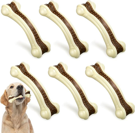 Sosation 6 Pcs Dog Toys for Aggressive Chewers Christmas Nylon Beef Flavor Bones Tough Puppy Teething Toys Puppy Chew Bones for Large Medium Small Breed Dogs Puppies(Large)