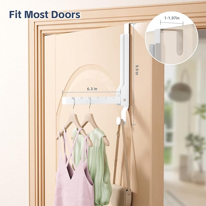 2 Pack Over The Door Drying Rack for Laundry, Over The Door Hanger Foldable, Rust-Resistant Over The Door Clothes Hanger,Heavy Duty Over The Door Hooks Hanger,Over Door Hook for Hanging Clothes,White