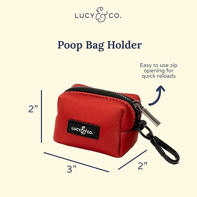 Lucy & Co. Dog Poop Bag Holder - Leak Proof Dispenser with Leash Attachment - Easy Refills - Hygienic Pet Poop Pickup - Bright Red